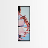 Sunlit Poolside, Elegant Woman Art, Minimalist Feminine Decor, Summer Painting, Warm and Serene Aesthetic, Framed Canvas Print