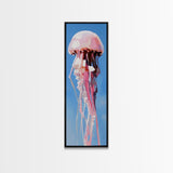Jellyfish Painting, Ocean Life Wall Art, Coastal Minimalist Decor, Beach House Artwork, Nautical Blue, Framed Canvas Print