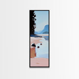 Serene Beach, Minimalist Landscape, Abstract Nature, Framed Canvas Print, Coastal Wall Art, Soft Blue and Pink, Living Room Wall Art
