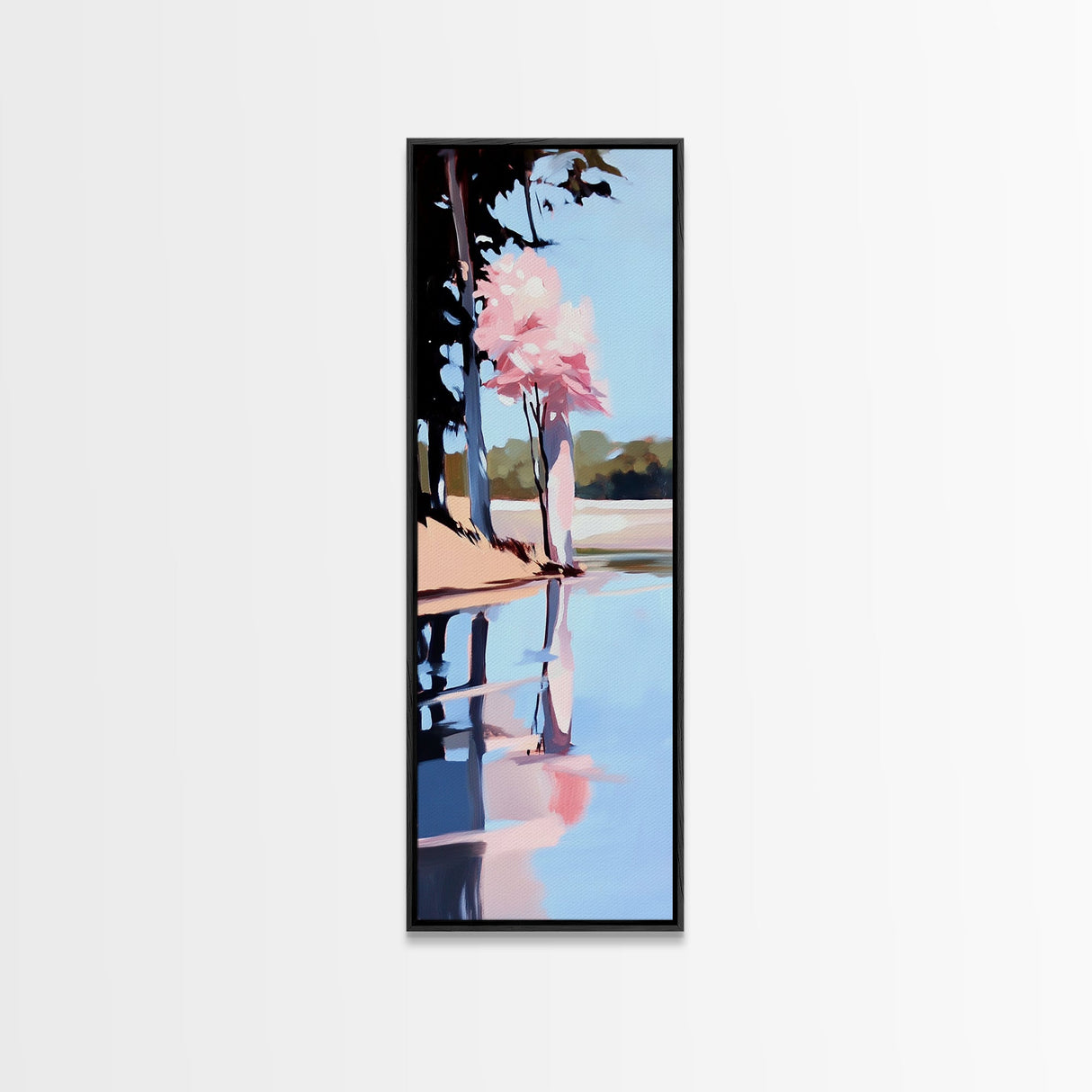 Cherry Blossom Reflection, Peaceful Nature Scene, Pastel Wall Art, Canvas Print, Bedroom Decor, Elegant Minimalist Art, Zen Aesthetic