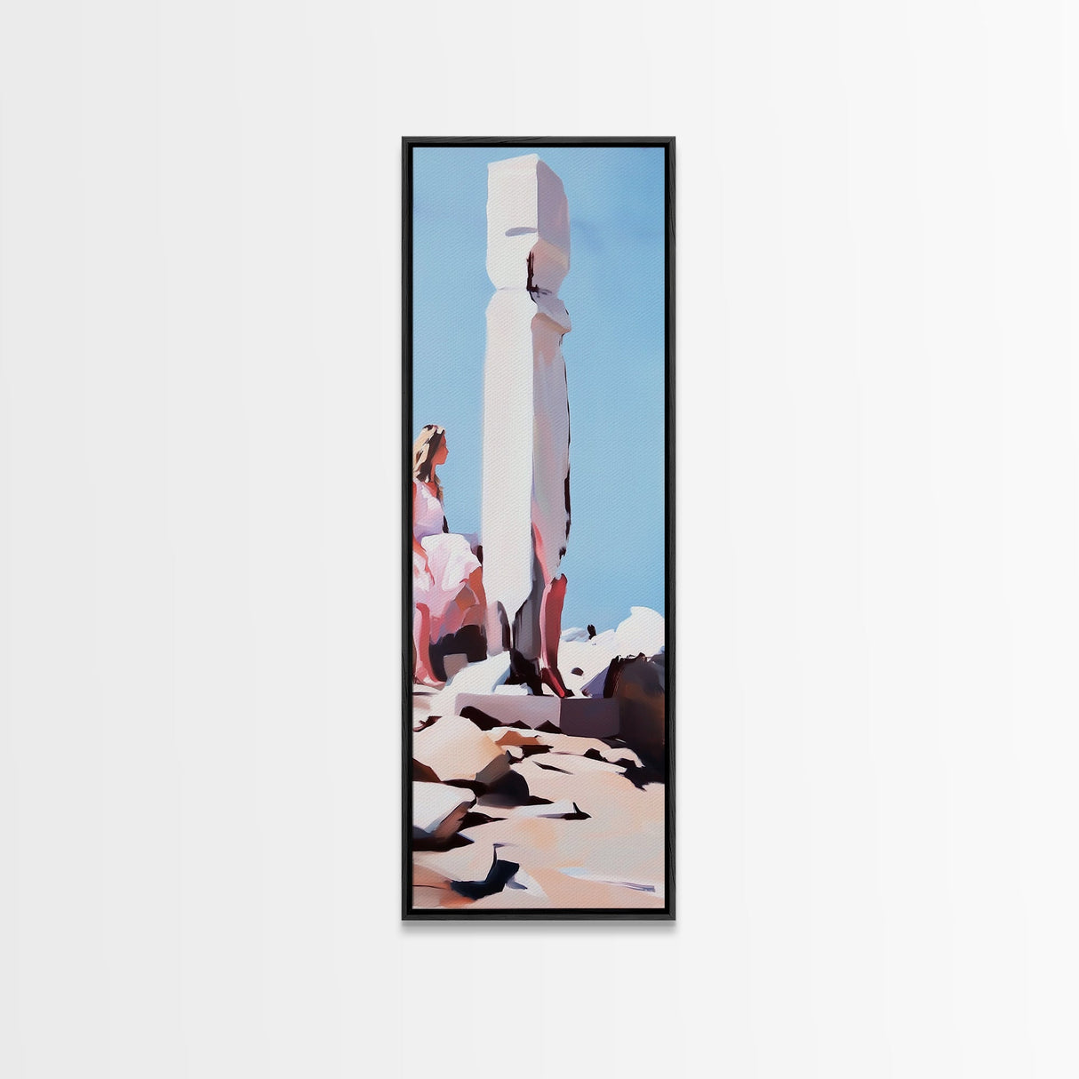Stone Sculpture, Abstract Figure, Modern Minimalist Art, Desert Vibes, Contemporary Landscape, Earthy Tones, Framed Canvas Print