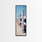 White Fence, Beach House Wall Art, Coastal Decor, Ocean Landscape, Framed Canvas Print, Nautical Aesthetic, Minimalist Art