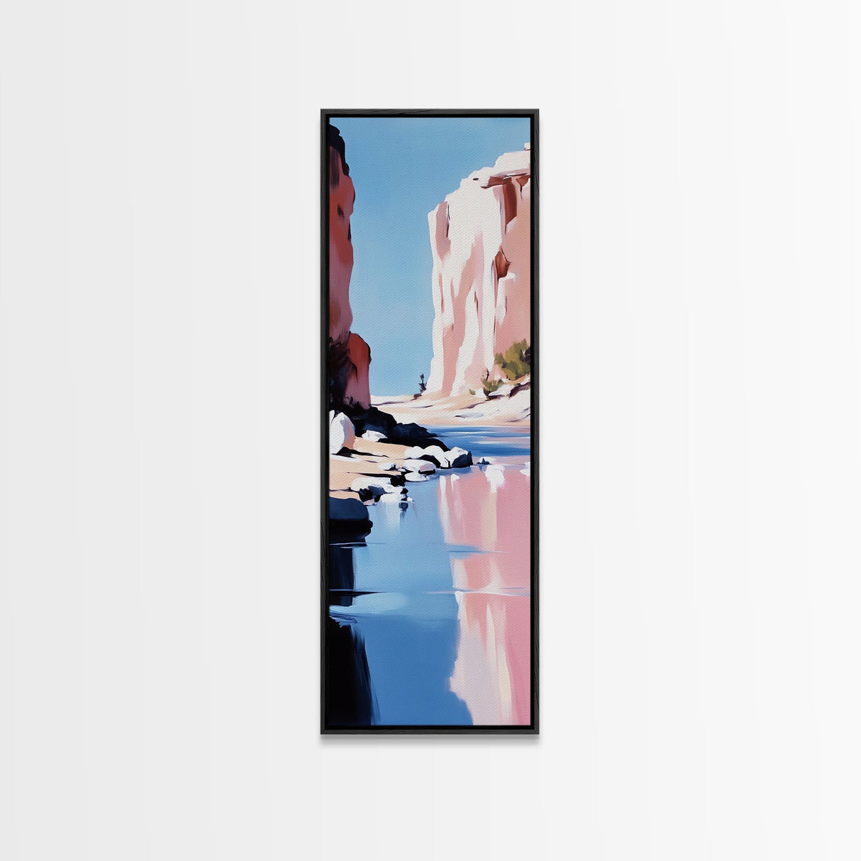 Canyon River, Rocky Reflections, Framed Canvas Print, Southwest Landscape, Desert Aesthetic, Serene Nature Art, Living Room Decor