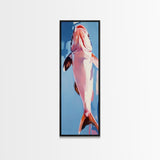 Abstract Fish, Coastal Art, Ocean Life Painting, Framed Canvas Print, Minimalist Marine Decor, Blue and Pink Aesthetic, Beach House Art