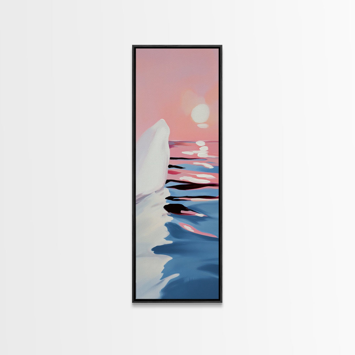 Sunset Iceberg, Arctic Landscape, Dreamy Ocean Art, Contemporary Painting, Pink Blue Decor, Bedroom Framed Canvas Print, Minimal Wall Art
