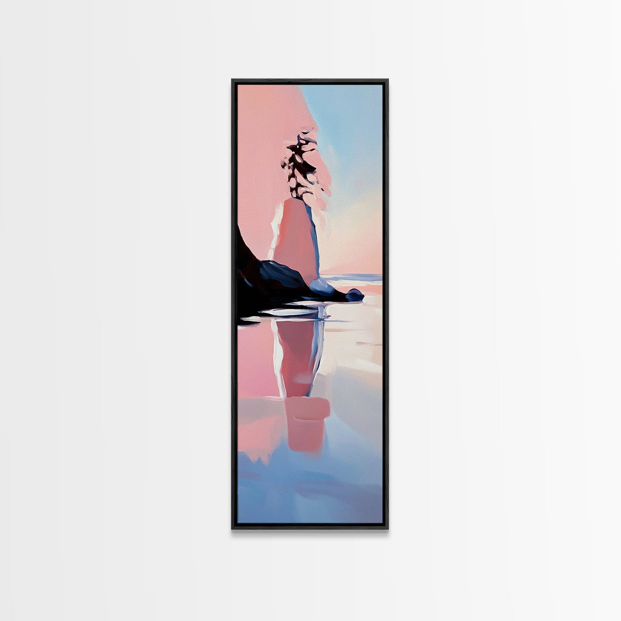 Coastal Rock, Serene Landscape, Pastel Seascape, Ocean Reflection, Boho Wall Art, Nature Inspired Framed Canvas Print, Living Room Decor
