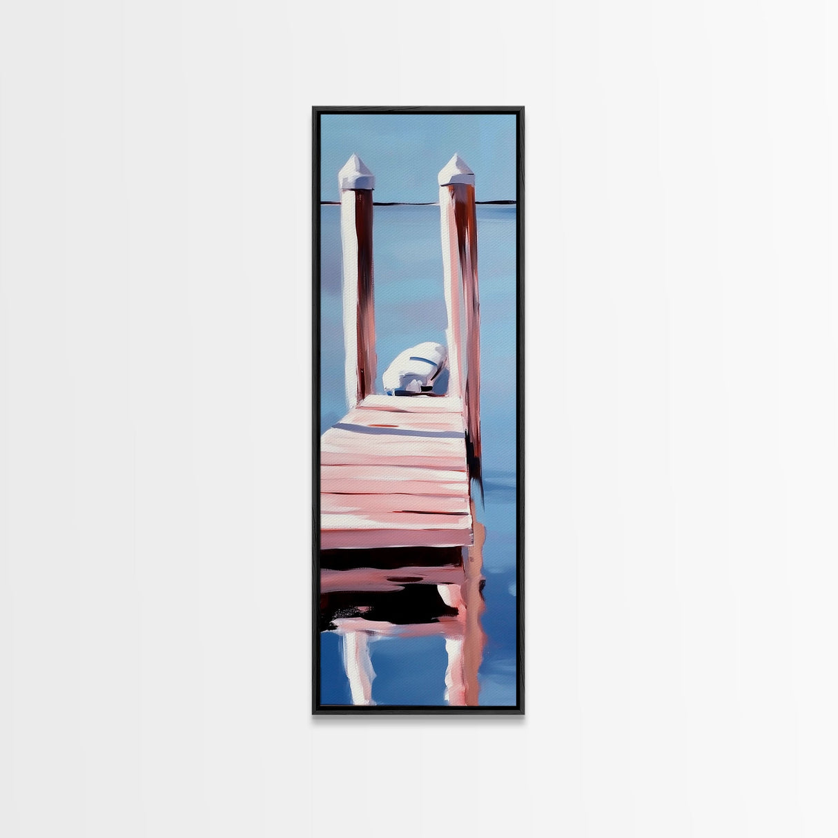 Dock Reflection, Calm Waters, Nautical Aesthetic, Serene Landscape, Coastal Home Decor, Minimal Framed Canvas Print, Tranquil Vibes