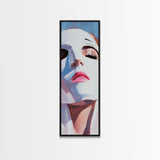 Masked Woman Portrait, Surreal Face Art, Abstract Feminine Painting, Contemporary Wall Art, Modern Aesthetic, Framed Canvas Print