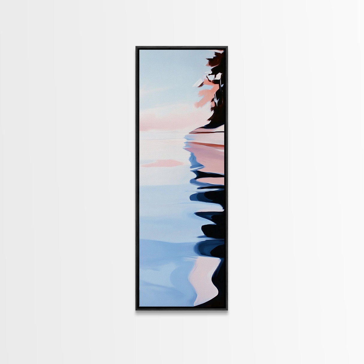 Serene Lake Reflection, minimalist art, modern landscape, abstract water painting, calming decor, bedroom wall art, framed canvas print