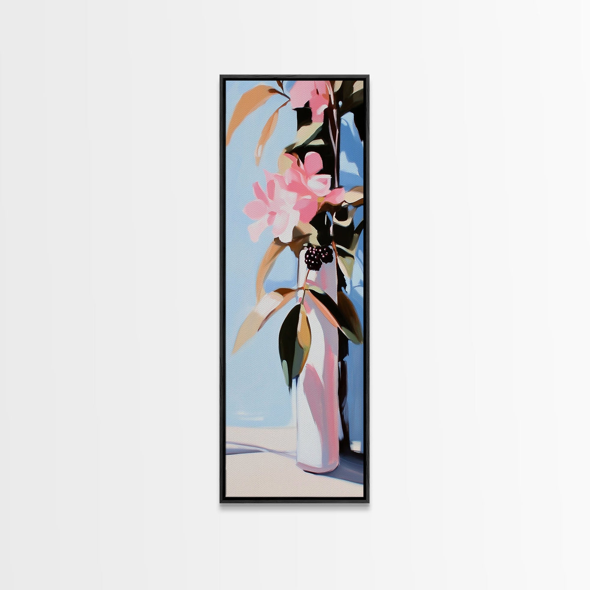 Floral Vase, Pink Flowers, Boho Botanical, Framed Canvas Print, Nature Wall Art, Bedroom Decor, Soft Aesthetic Art, Floral Wall Art