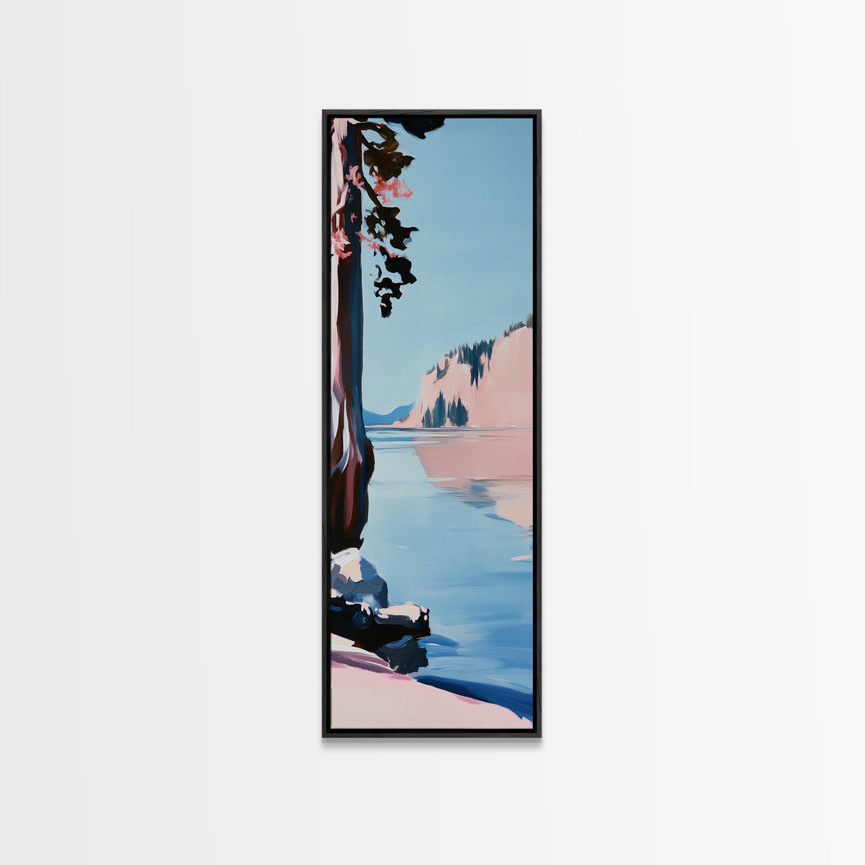 Lakeview Landscape, Minimalist Nature Art, Tranquil Waters, Framed Canvas Print, Modern Wall Decor, Pastel Home Art, Living Room Decor