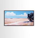 Golden Field Landscape, Warm Summer Painting, Minimalist Nature Print, Scenic Country Art, Rustic Home Decor, Framed Canvas Print