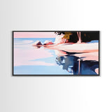 Serene Lake Reflection, Tranquil Water Scene, Minimalist Landscape, Framed Canvas Print, Living Room Wall Art, Coastal Wall Decor