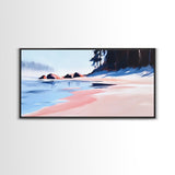 Misty Beach, Tranquil Ocean Scene, Soft Coastal Aesthetic, Framed Canvas Print, Minimalist Seascape, Relaxing Home Wall Decor