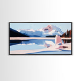 Mountain Reflection, Snowy Lake, Framed Canvas Print, Nature Wall Art, Minimalist Landscape, Living Room Decor, Blue and White Art
