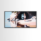Girl In Cave, Coastal Landscape, Minimalist Art, Seascape Wall Decor, Bedroom Wall Art, Framed Canvas Print, Beach Inspired Home Decor