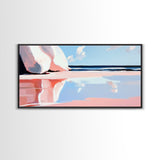 Pink Waves, Coastal Reflection, Ocean Art, Seascape Wall Decor, Bedroom Wall Art, Framed Canvas Print, Minimalist Beach Scene, Soft Pastels