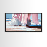 Flowing Dress, Beach Scene, Abstract Coastal Art, Modern Wall Decor, Living Room Art, Canvas Print, Pastel Minimalist Artwork, Feminine Decor