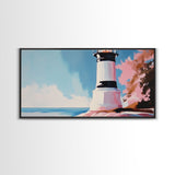 Black and White Lighthouse, Nautical Wall Art, Coastal Decor, Ocean Seascape, Modern Minimalist, Living Room Canvas Print