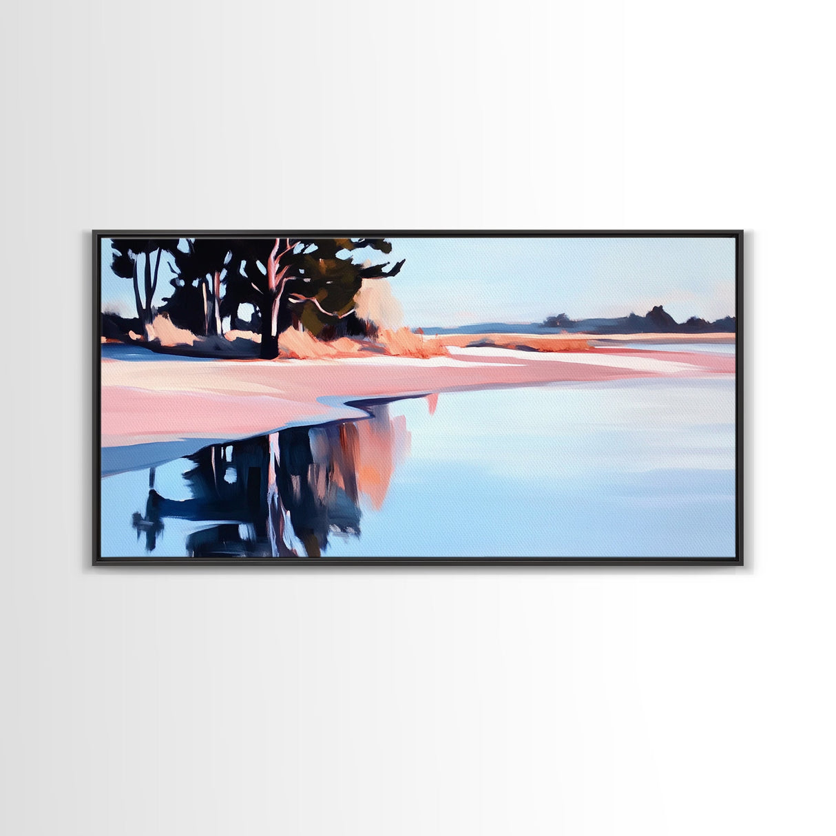 Lakeside Reflection, Serene Landscape Art, Nature Wall Print, Calm Waters Artwork, Zen Tranquility Decor, Office Canvas Print