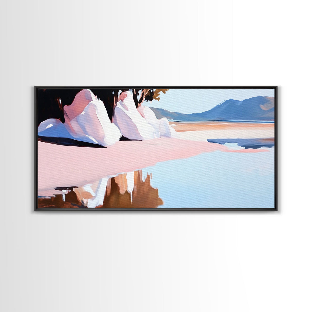 Beach Reflection, Sand, Canvas Print, Modern coastal decor, boho beach painting, tranquil water reflections, soft pastels, minimalist art