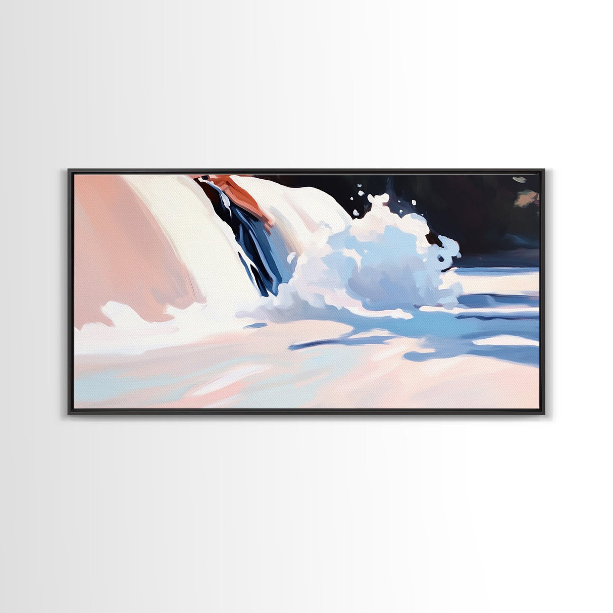 Snow Peak, Clouds, Framed Canvas Print, Alpine mountain scene, winter painting, Scandinavian decor, minimalist landscape, abstract nature art