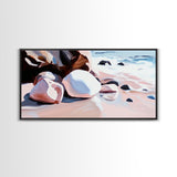 Coastal Rocks, Beach Waves, Ocean Wall Art, Framed Canvas Print, Nautical Decor, Summer Vibes, Relaxing Seaside Scene, Living Room Art
