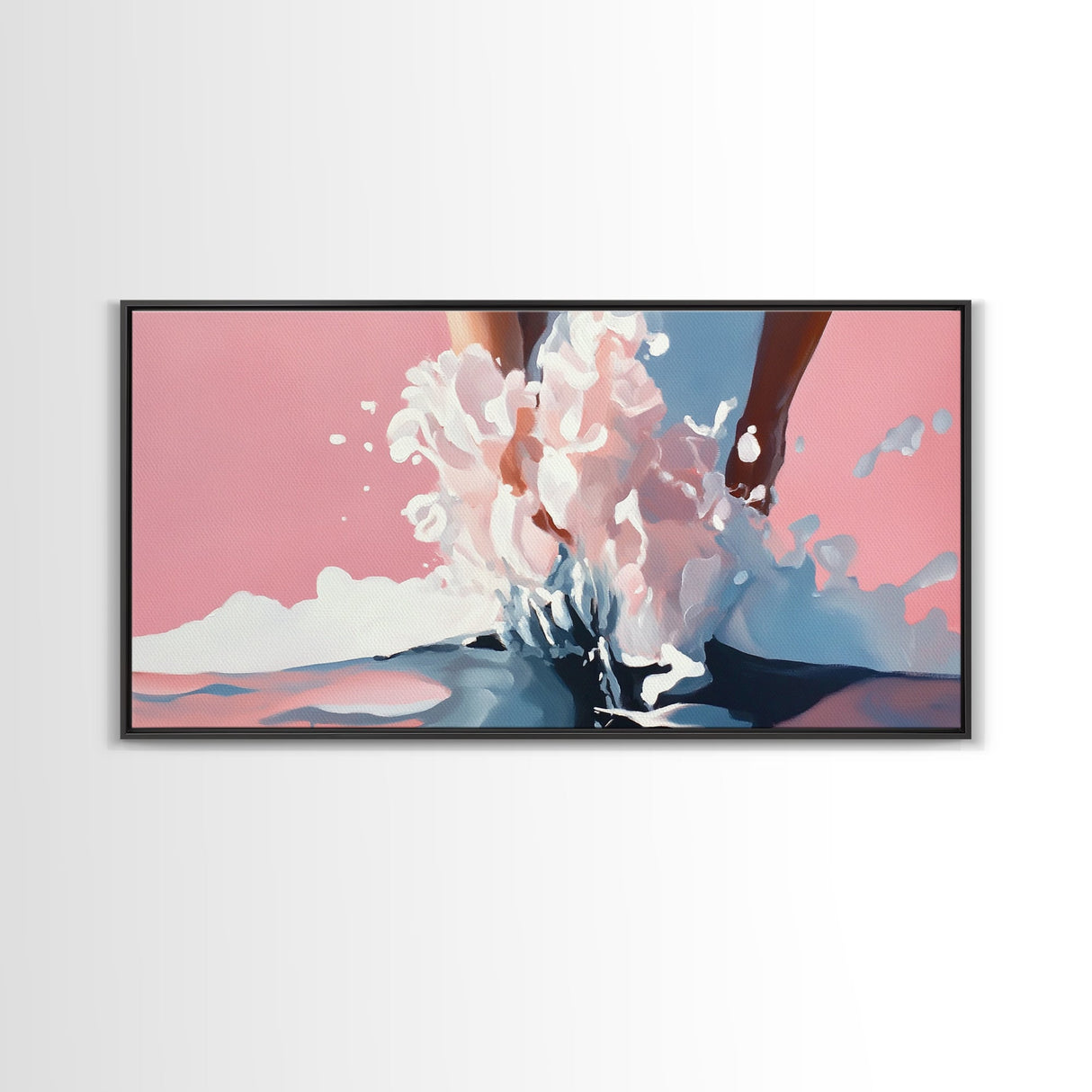 Splashing Water, Abstract Ocean Art, Pink Blue Aesthetic, Coastal Wall Decor, Modern Minimalist, Living Room Art, Canvas Print