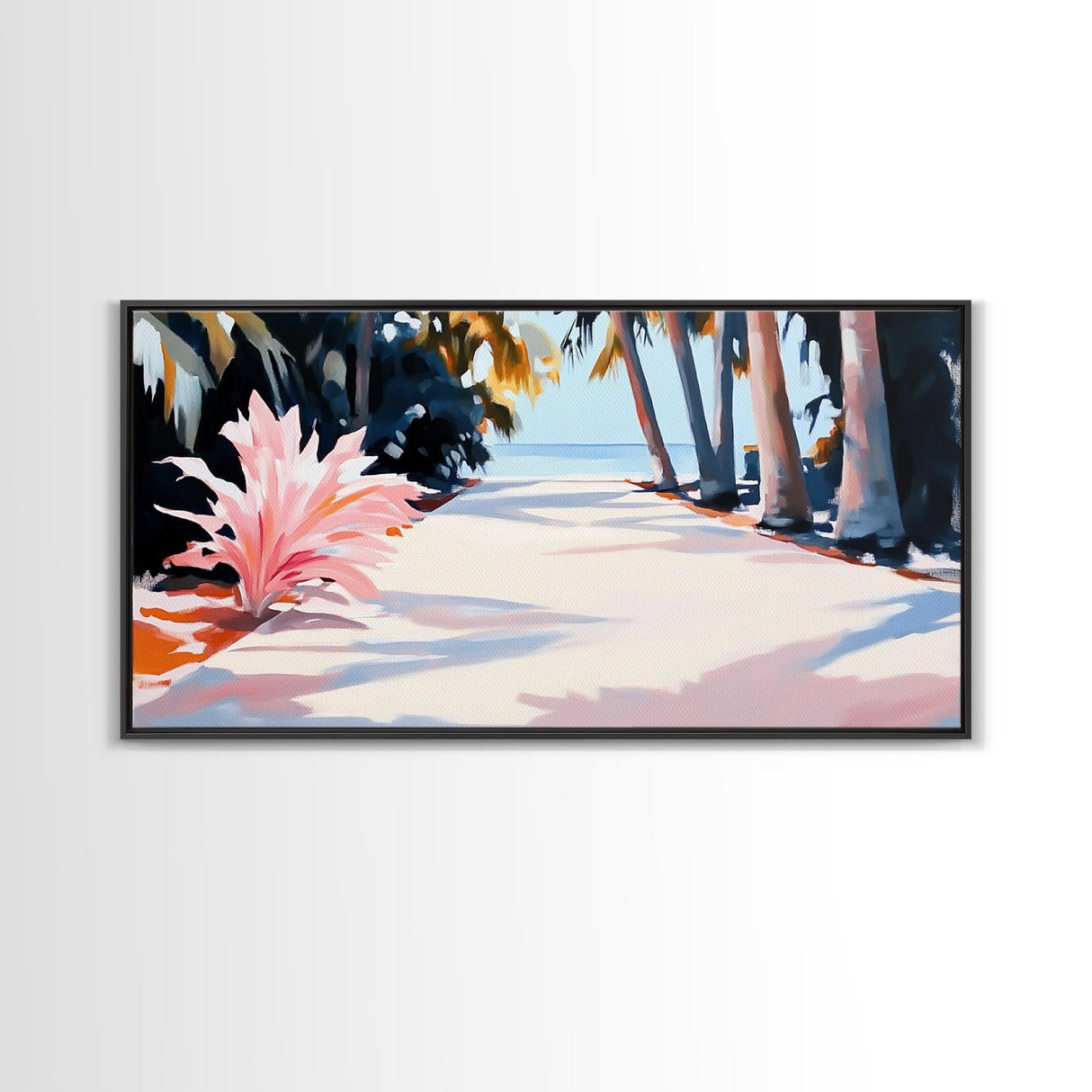 Palm Trees, Tropical Beach Art, Coastal Home Decor, Framed Canvas Print, Living Room Wall Art, Ocean View, Summer Landscape