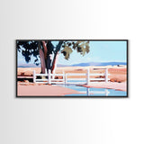 White Fence, Pastoral Landscape Print, Rustic Country Art, Framed Canvas Print, Minimalist Home Decor, Living Room Wall Art