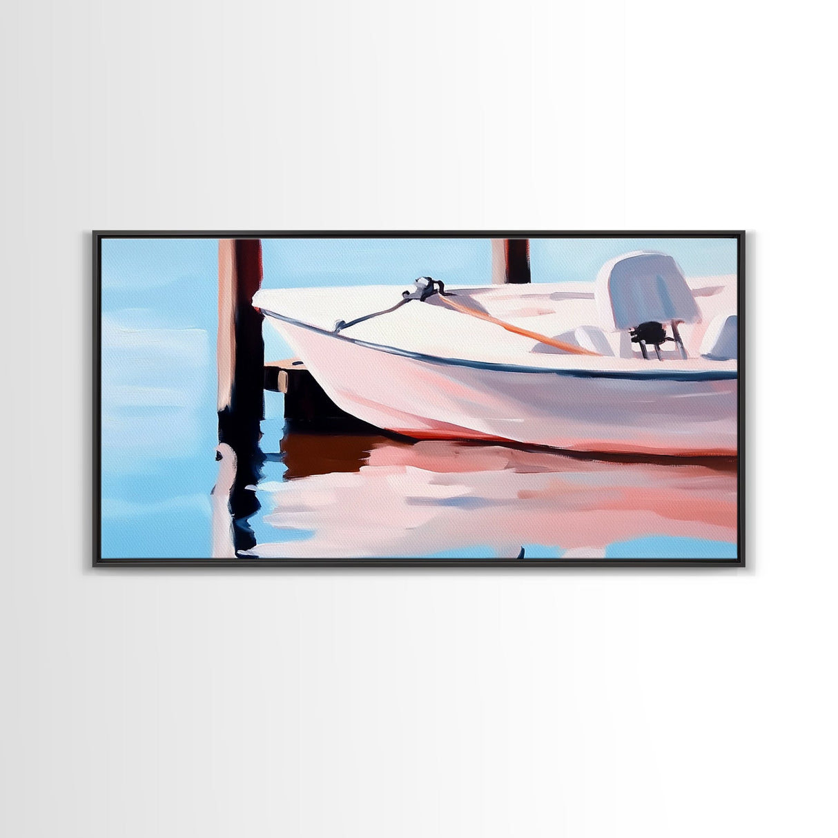 Sailboat Tranquility, Nautical Art, Minimalist Boho, Blue Coastal Decor, Calm Water Reflection, Serene Aesthetic, Canvas Print, Entryway