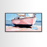 Sailboat Painting, Nautical Wall Art, Coastal Living Decor, Soft Pastel Blue and Pink, Ocean Scene, Beach House Aesthetic, Framed Canvas Print