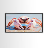 Pink Crab, Coastal Wildlife, Beach Art, Nautical Theme, Framed Canvas Print, Seaside Decor, Ocean Wall Art, Minimalist Animal Painting