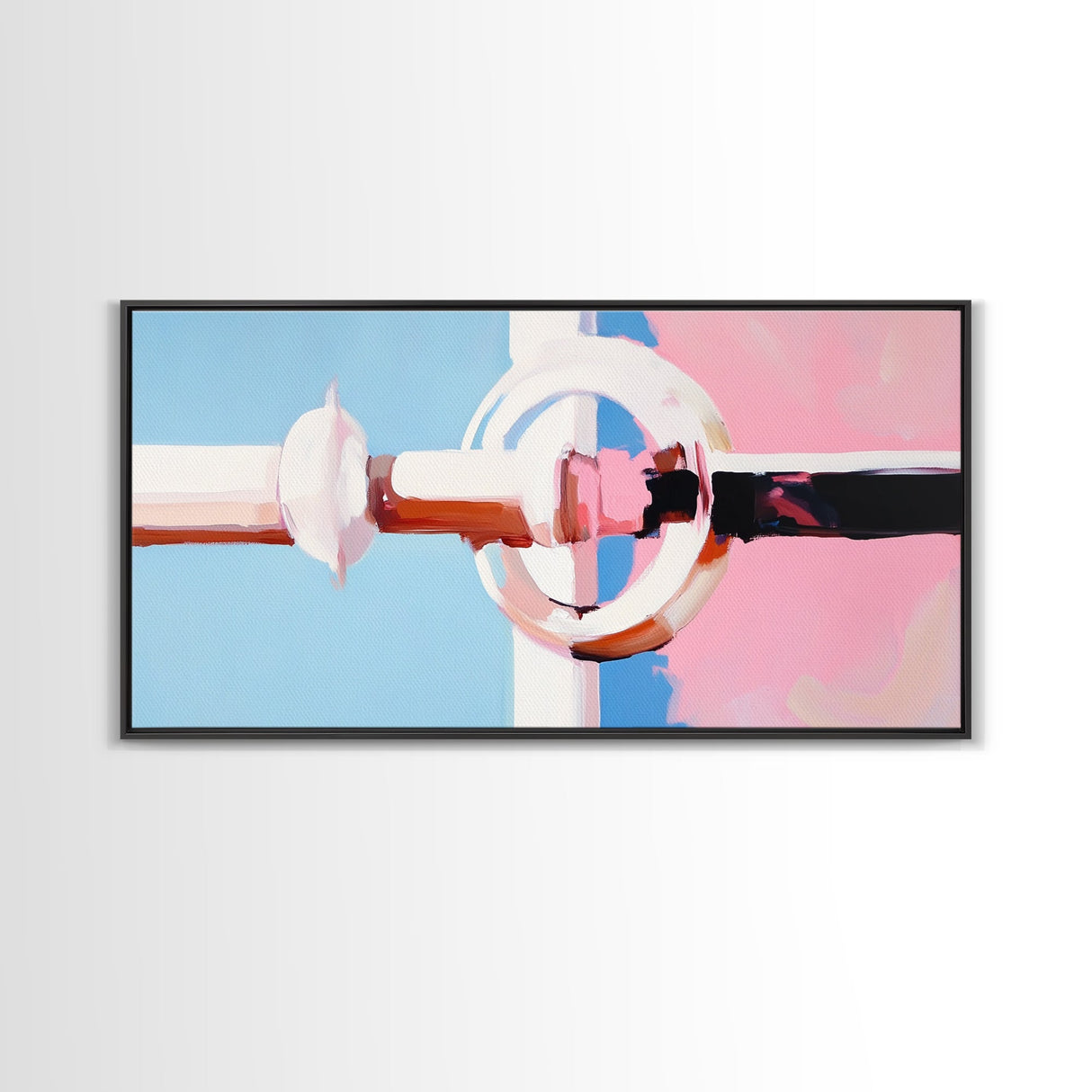 Geometric Door Handle, Modern Abstract Art, Minimalist Interior, Pastel Pink Decor, Clean Aesthetic, Canvas Print, Office Wall Art