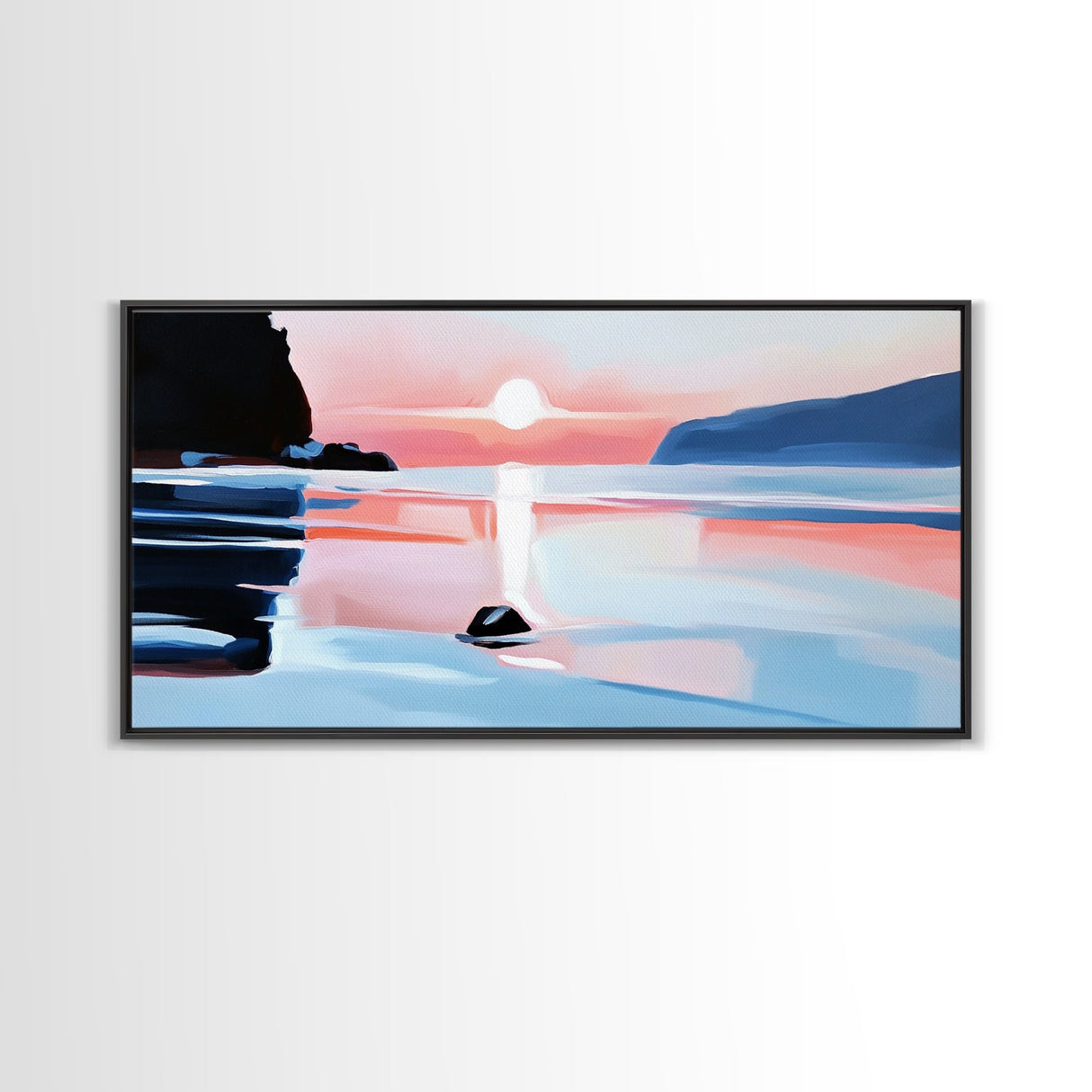 Sunset Glow, Coastal Waves, Framed Canvas Print, Minimalist Seascape, Ocean Sunset Art, Living Room Decor, Beach Aesthetic