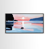 Sunset Glow, Coastal Waves, Framed Canvas Print, Minimalist Seascape, Ocean Sunset Art, Living Room Decor, Beach Aesthetic