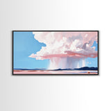 Rainstorm Horizon, Sky Art, Framed Canvas Print, Nature Wall Decor, Dreamy Landscape, Pastel Cloud Painting, Modern Home Vibes