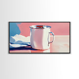 Enamel Mug, Rustic Kitchen, Framed Canvas Print, Minimalist Still Life, Vintage Aesthetic, Cozy Wall Art, Soft Pastel Painting