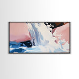 Waterfall, Abstract, Modern, Framed Canvas Print, Nature Wall Art, Minimalist Art, Bedroom Decor, Coastal Art, Blue and White Painting