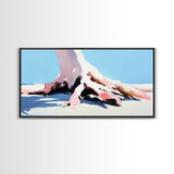 Tree, Root, Beach, Framed Canvas Print, Coastal Wall Art, Nature Inspired, Minimalist Art, Tranquil Home Decor, Pastel Painting