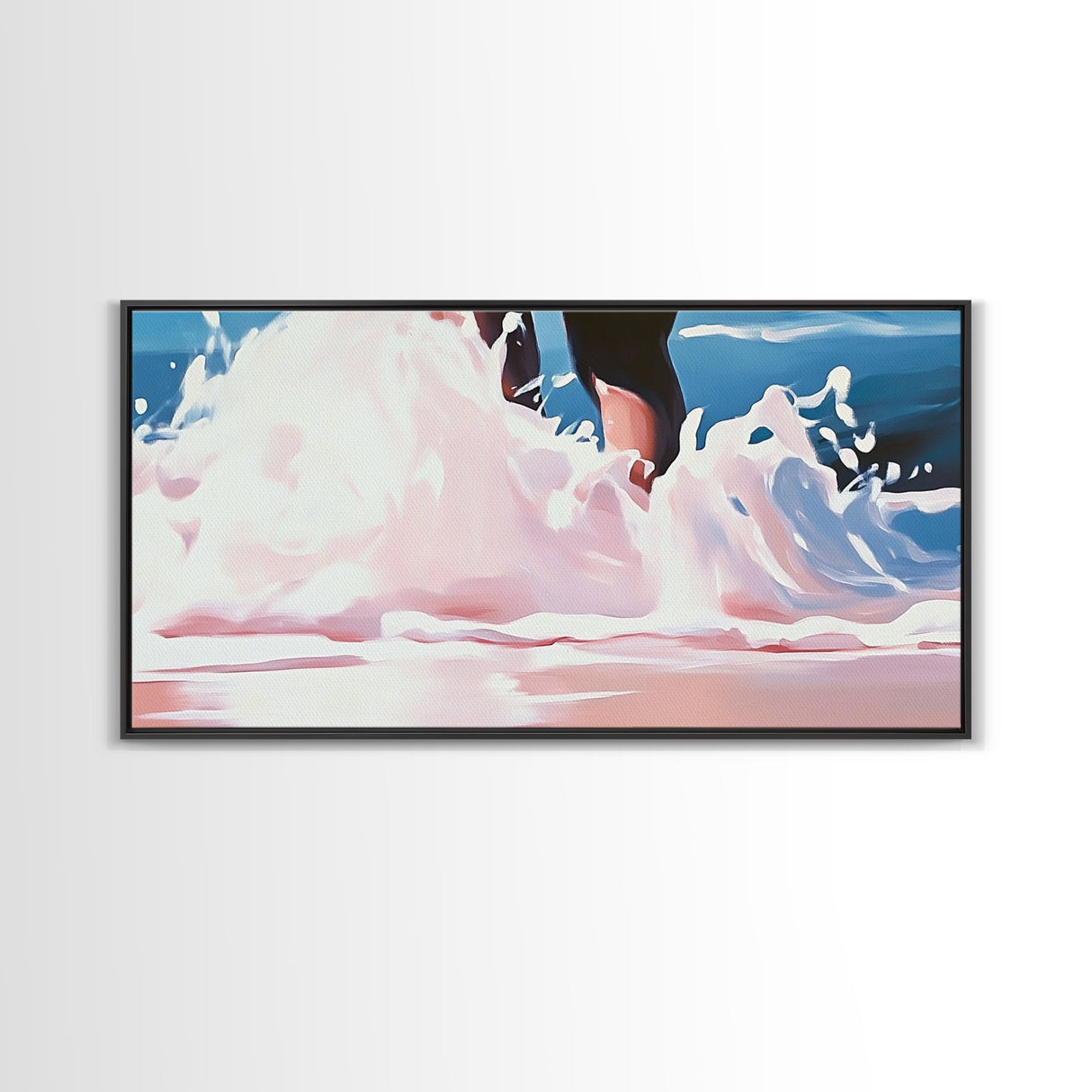 Ocean Waves, Beach Water Art, Summer Coastal Decor, Pink and Blue Painting, Framed Canvas Print, Minimalist Wall Art, Relaxing Vibes