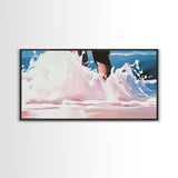 Ocean Waves, Beach Water Art, Summer Coastal Decor, Pink and Blue Painting, Framed Canvas Print, Minimalist Wall Art, Relaxing Vibes