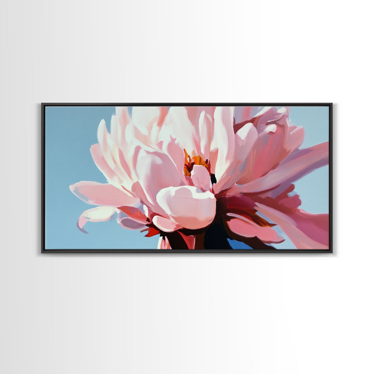 Peony Bloom, Floral Wall Art, Feminine Aesthetic, Modern Minimalist, Blush Pink Painting, Framed Canvas Print, Bedroom or Office Decor