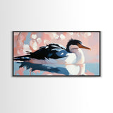 Seabird Reflection, Waterfowl Art, Coastal Wildlife, Nature Print, Framed Canvas Print, Bedroom Wall Art, Modern Animal Art