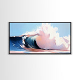 Ocean Wave, Surf Art, Beach Vibes, Coastal Decor, Framed Canvas Print, Modern Seascape, Blue and Pink Wave Art, Contemporary Wall Art
