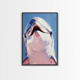 Dolphin Smile, Ocean Wildlife, Playful Sea Art, Coastal Decor, Nautical Wall Art, Canvas Print, Kids Room Art, Marine Animal Painting
