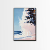 Ocean Wave, Coastal Scene, Nature Art, Framed Canvas Print, Beach Wall Art, Blue and Pink Painting, Serene Seascape, Contemporary Decor