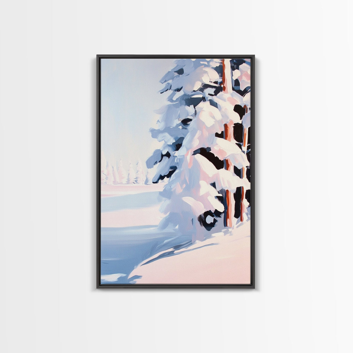Winter Snow, Pine Tree Landscape, Framed Canvas Print, Cozy Cabin Decor, Seasonal Wall Art, Tranquil Winter Scene, Christmas Aesthetic
