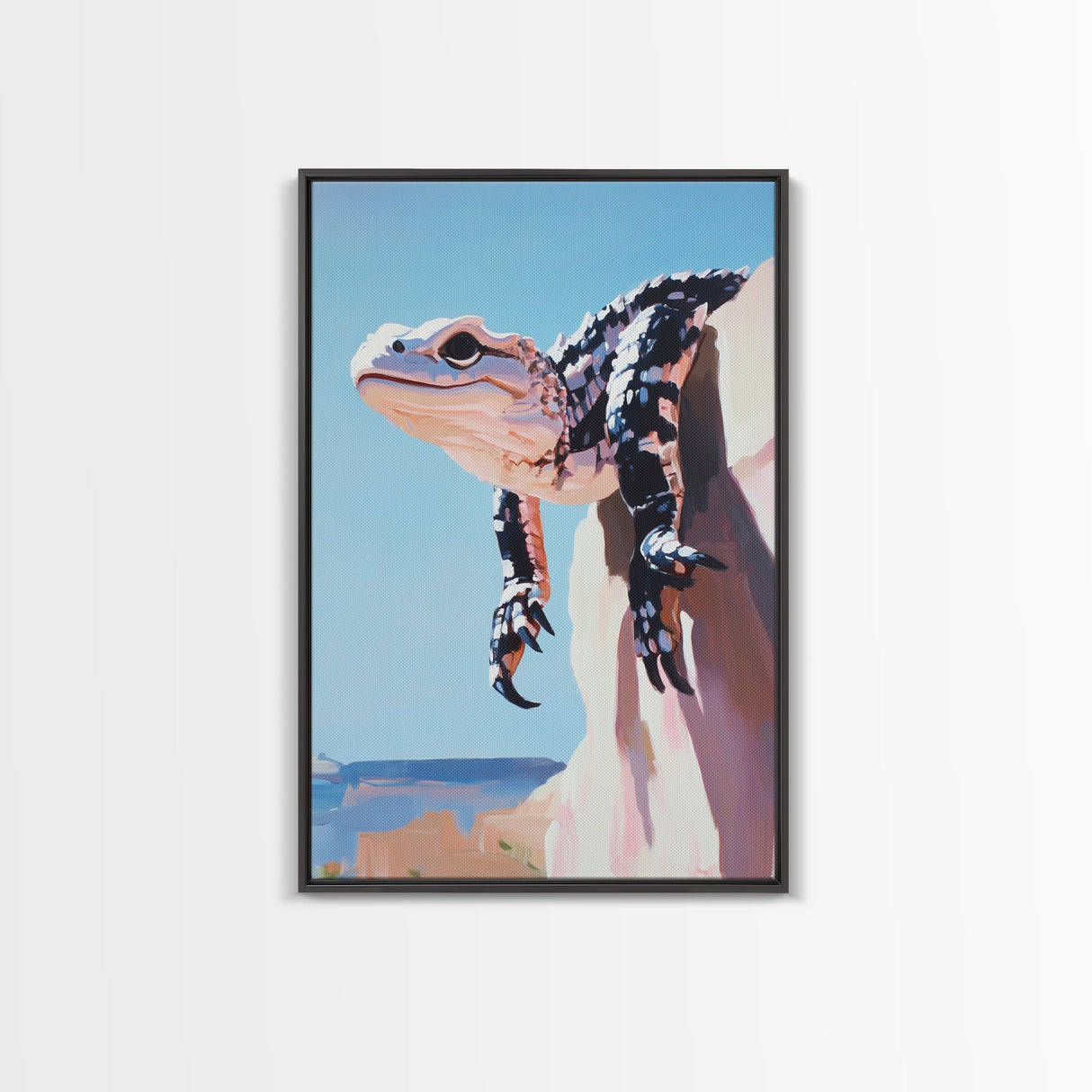 Lizard on Rock, Desert Wildlife, Framed Canvas Print, Nature Wall Art, Bold Animal Painting, Southwest Decor, Reptile Lover Gift, Statement Piece