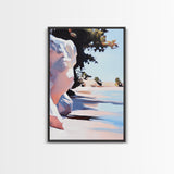 Shoreline, Sunset, Shadows, Warm, Framed Canvas Print, Seascape Wall Art, Boho Beach Decor, Ocean Sunset Artwork, Coastal Home Aesthetic